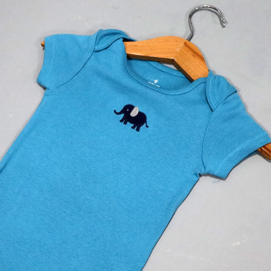 BLUE ELEPHANT PRINT HALF BODY HALF SLEEVES ROMPER