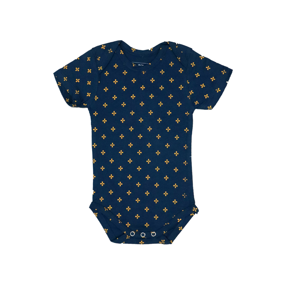 TEAL BLUE FLOWER PRINT HALF BODY HALF SLEEVES ROMPER