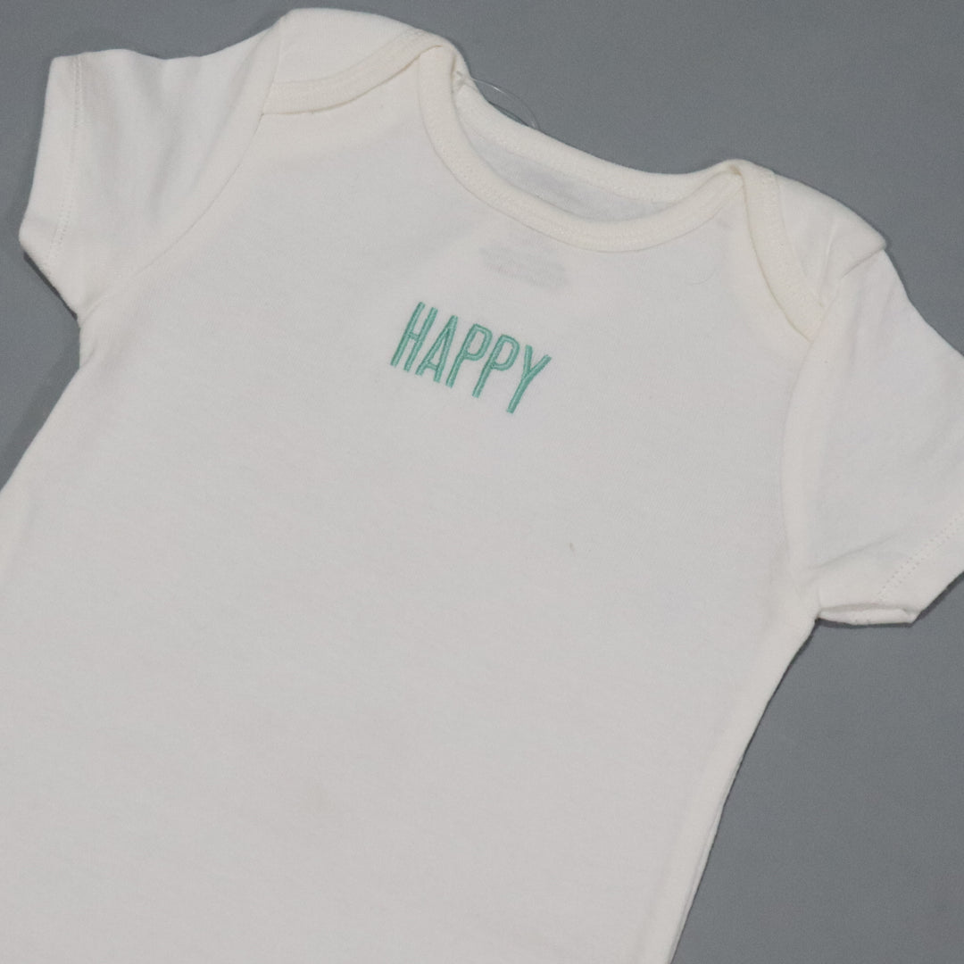 WHITE HAPPY PRINT HALF BODY HALF SLEEVES ROMPER