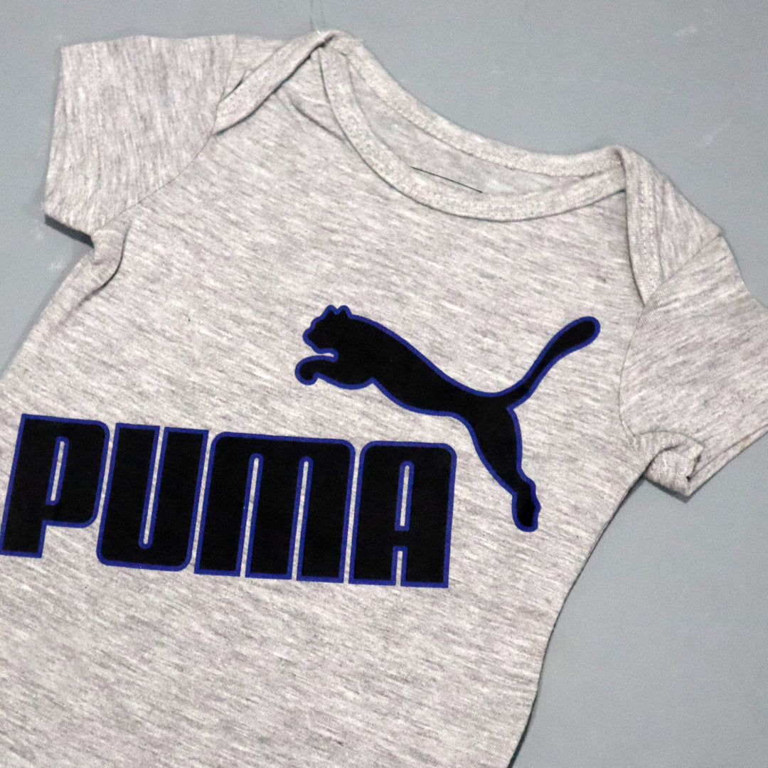 HAZEL GREY PUMA PRINT HALF BODY HALF SLEEVES ROMPER