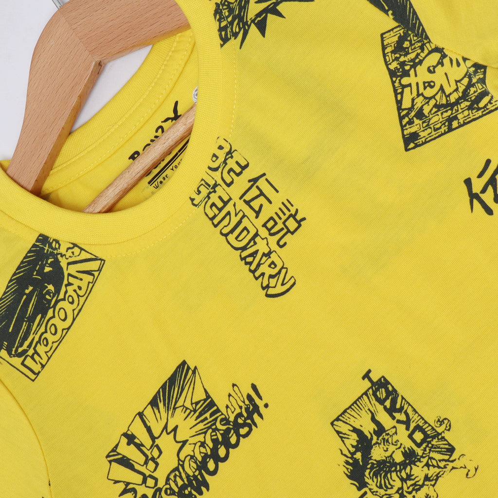 YELLOW BE LEGENDARY PRINTED HALF SLEEVES T-SHIRT