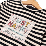 BLACK STRIPES JUST HAPPY PRINTED SWEATSHIRT FOR BOYS