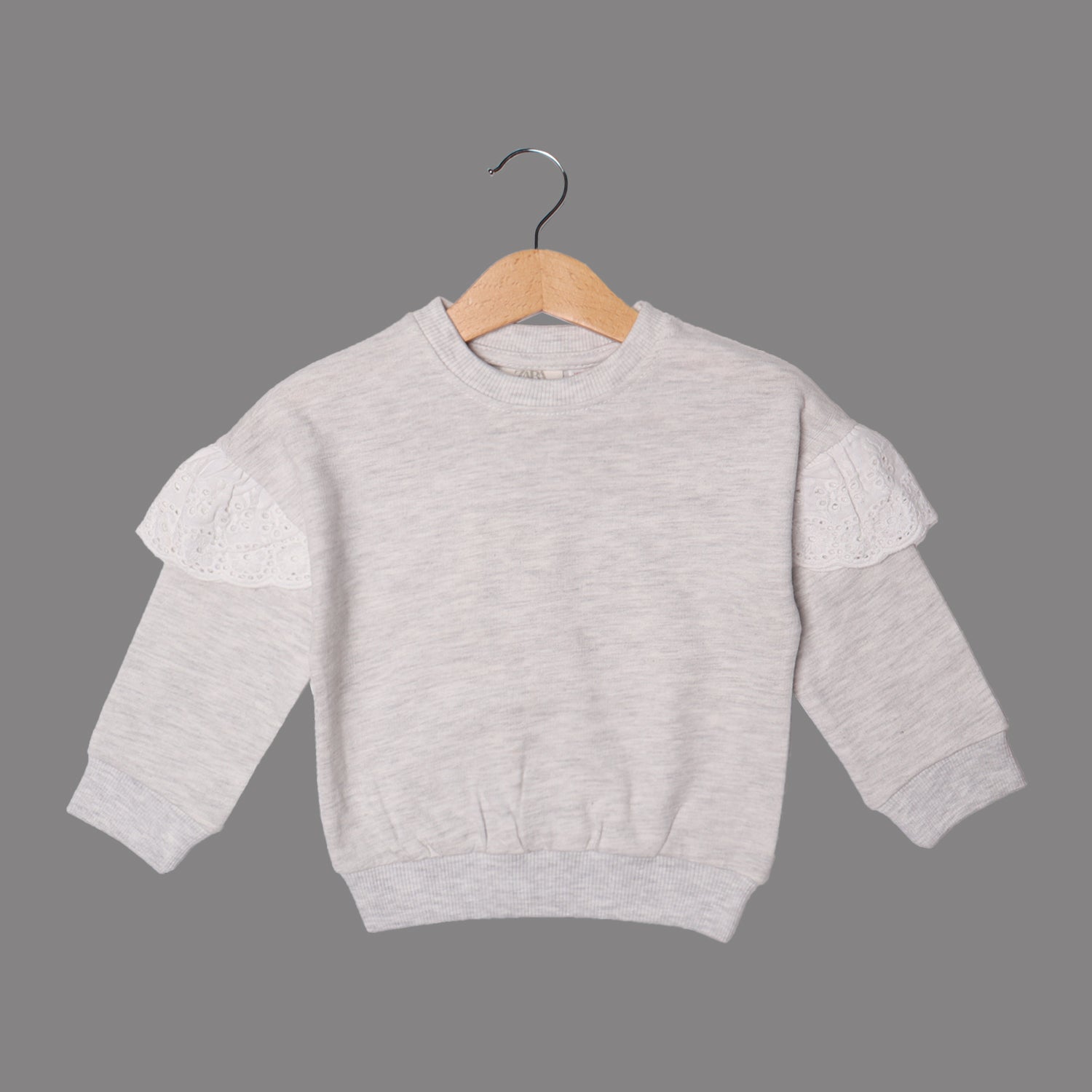 GREY WITH FRIL SLEEVES PLAIN SWEATSHIRT FOR GIRLS