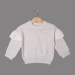 Load image into Gallery viewer, GREY WITH FRIL SLEEVES PLAIN SWEATSHIRT FOR GIRLS

