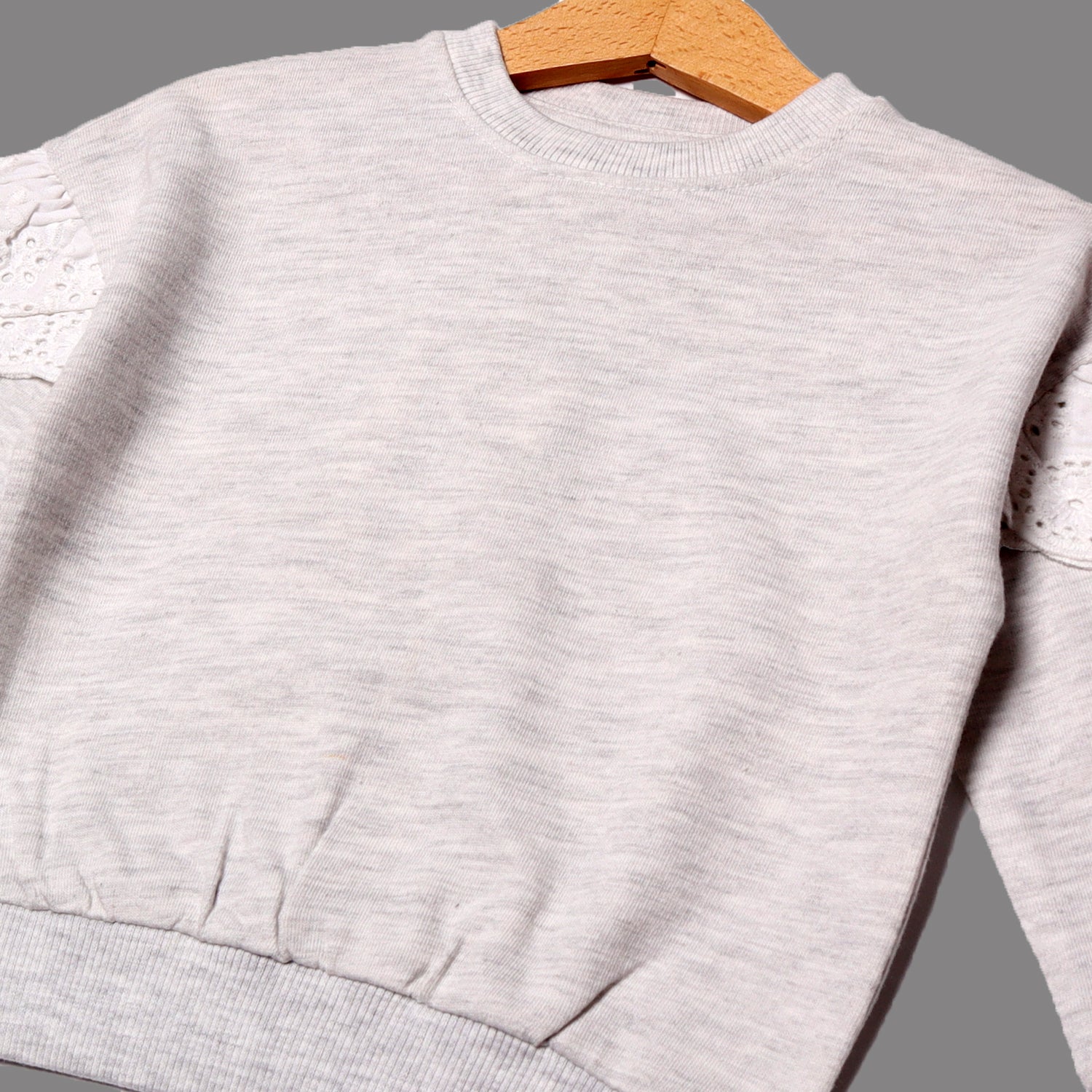 GREY WITH FRIL SLEEVES PLAIN SWEATSHIRT FOR GIRLS Secondary image