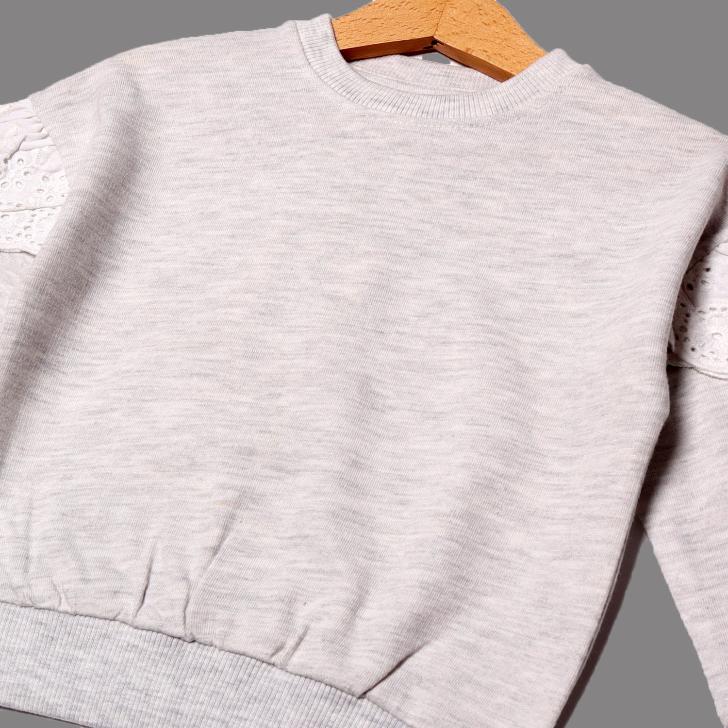 GREY WITH FRIL SLEEVES PLAIN SWEATSHIRT FOR GIRLS