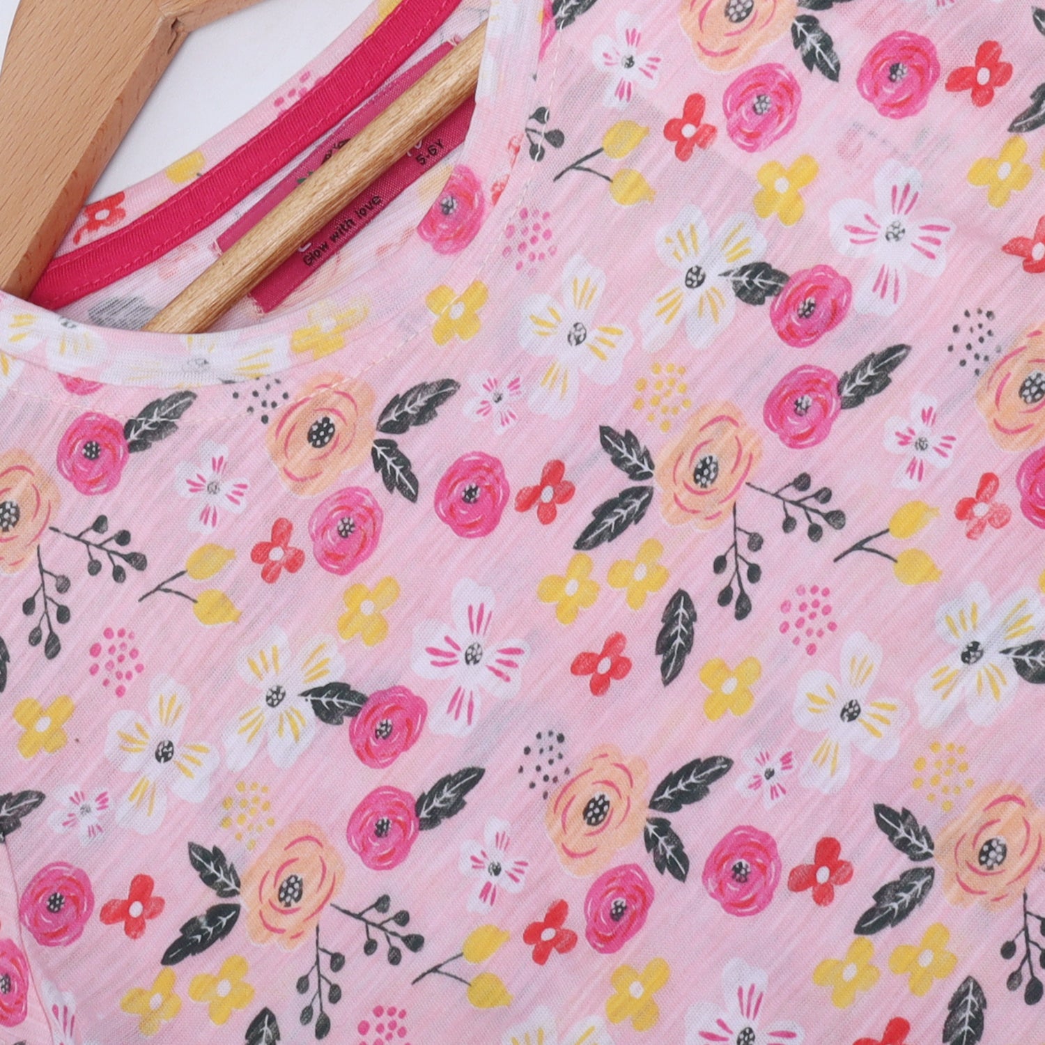 BABY PINK FLOWERS PRINTED T-SHIRT TOP FOR GIRLS