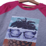 PINK SLEEVES ENJOY THE SUMMERS PRINTED 3 QUARTER SLEEVES T-SHIRT