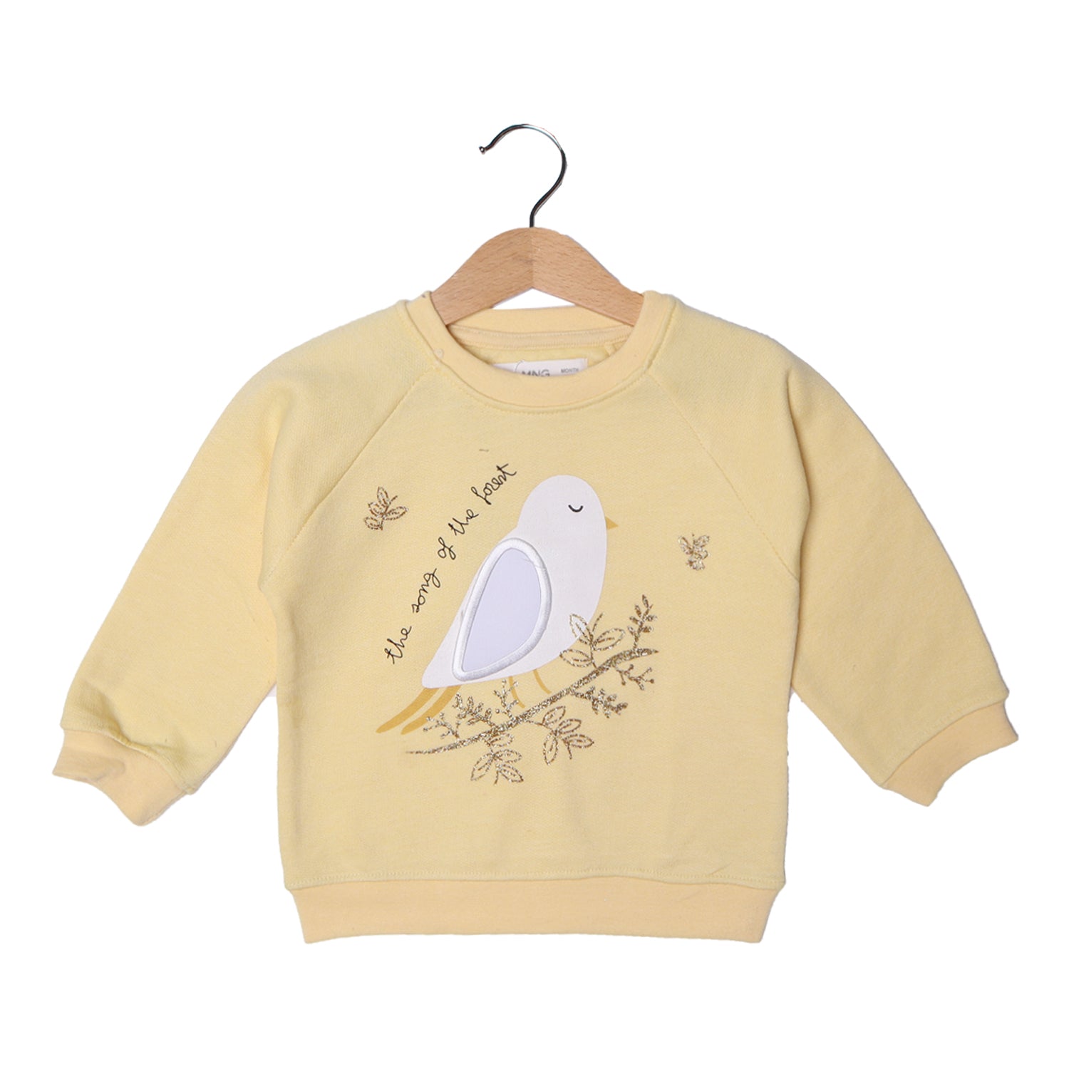 YELLOW BIRD WITH MOVING WING PRINTED SWEATSHIRT FOR GIRLS