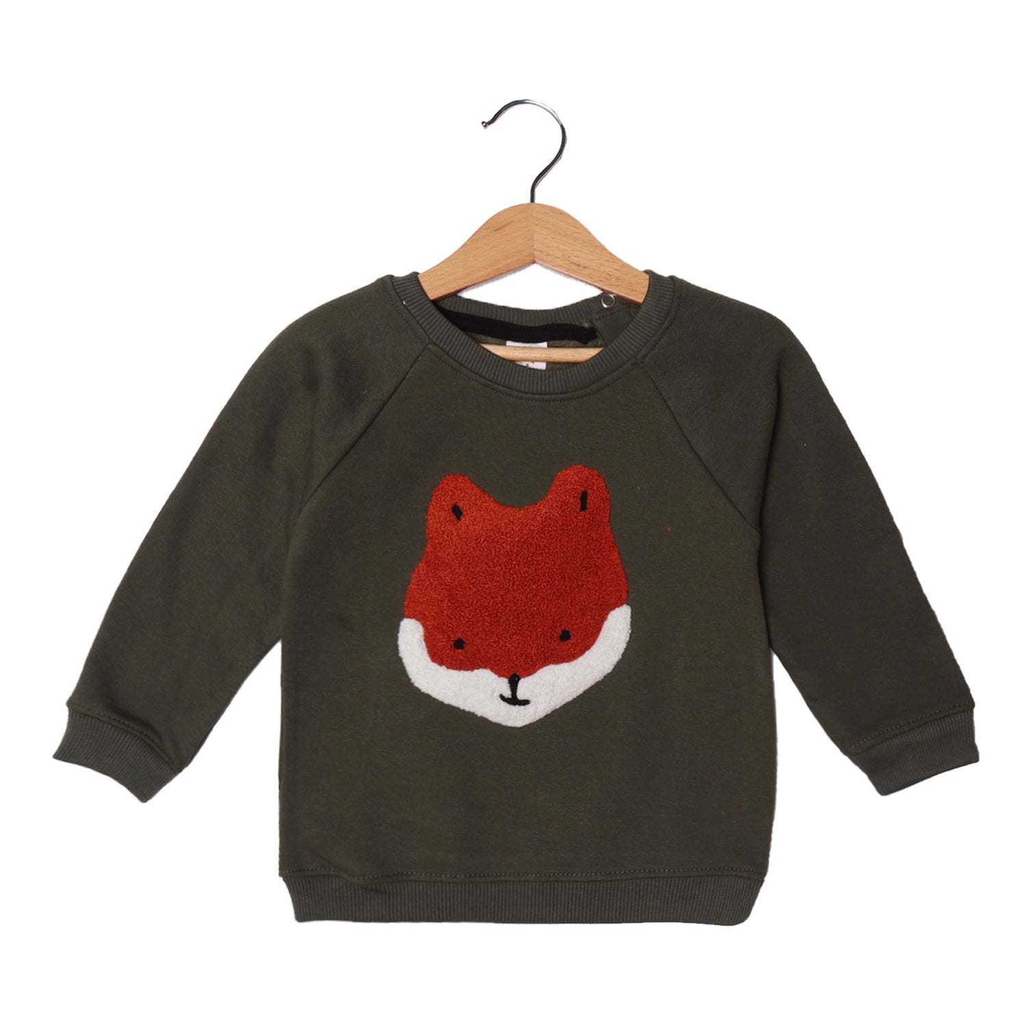 GREEN FOX FACE EMBROIDERED SWEATSHIRT FOR BOYS