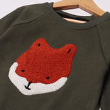 GREEN FOX FACE EMBROIDERED SWEATSHIRT FOR BOYS