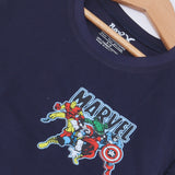NAVY BLUE SUPER HEROES PRINTED HALF SLEEVES T-SHIRT