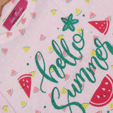 BABY PINK HELLO SUMMER WATERMELON PRINTED T-SHIRT TOP FOR GIRLS