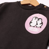 DULL BLACK PENGUIN PRINTED SWEATSHIRT FOR GIRLS
