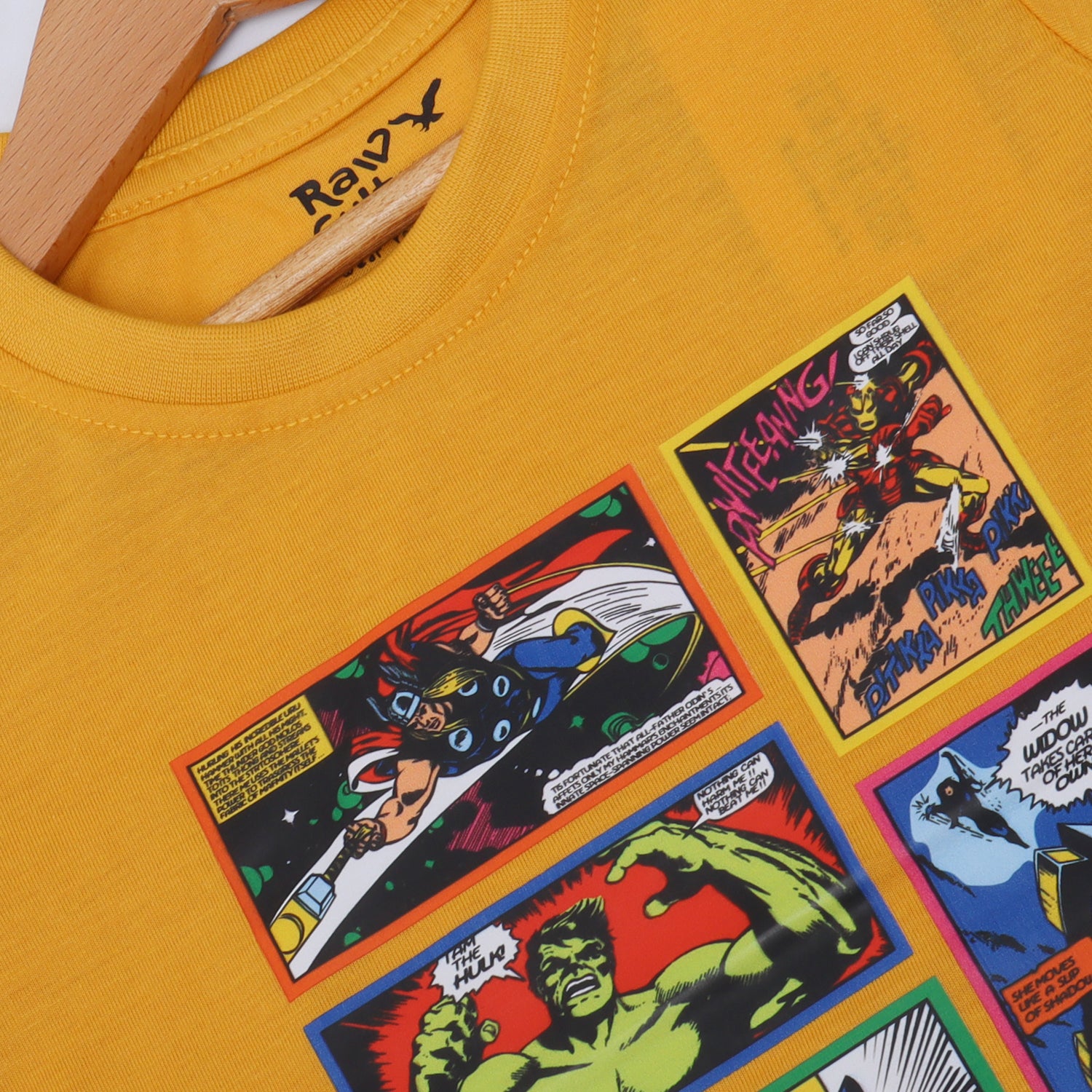 MUSTARD SUPER HEROES PRINTED HALF SLEEVES T-SHIRT