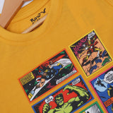 MUSTARD SUPER HEROES PRINTED HALF SLEEVES T-SHIRT