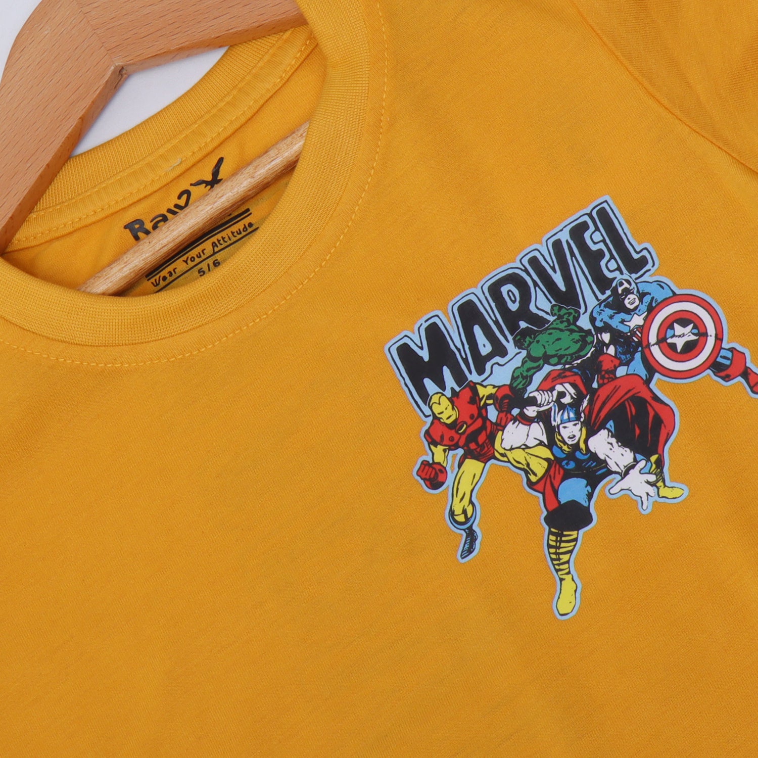 MUSTARD SUPER HEROES PRINTED HALF SLEEVES T-SHIRT