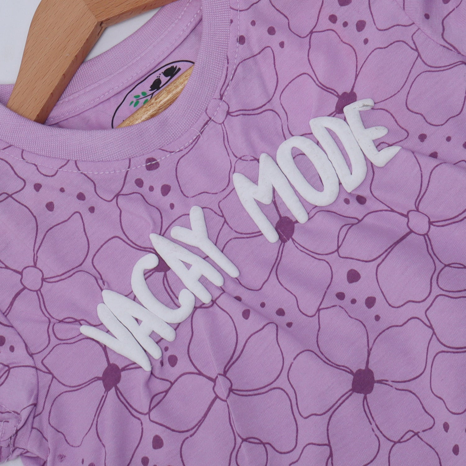 PURPLE VACAY MODE FLOWERS PRINTED T-SHIRT TOP FOR GIRLS