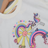 WHITE UNICORN OVER THE RAINBOW PRINTED T-SHIRT TOP FOR GIRLS