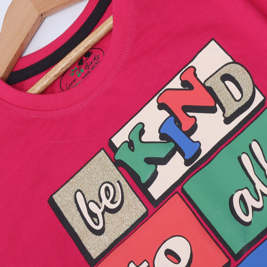 BLUSH PINK "BE KIND TO ALL KIND" PRINTED T-SHIRT TOP FOR GIRLS