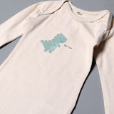 CREAM HELLO DINO WITH TEAL BLUE PAJAMA & CAP ROMPER FULL SUIT