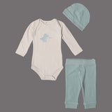 CREAM HELLO DINO WITH TEAL BLUE PAJAMA & CAP ROMPER FULL SUIT