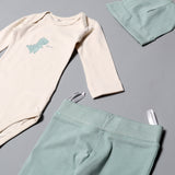 CREAM HELLO DINO WITH TEAL BLUE PAJAMA & CAP ROMPER FULL SUIT