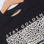Load image into Gallery viewer, BLACK STAY GOLDEN PRINTED T-SHIRT TOP FOR GIRLS

