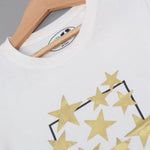 Load image into Gallery viewer, WHITE WITH GOLDEN STARS PRINTED T-SHIRT TOP FOR GIRLS
