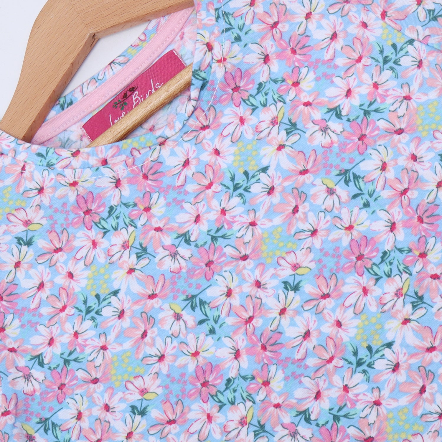 SKY BLUE FLOWERS WITH BOW SLEEVES PRINTED T-SHIRT TOP FOR GIRLS