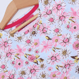SKY BLUE BIG FLOWERS FRIL SLEEVES PRINTED T-SHIRT TOP FOR GIRLS