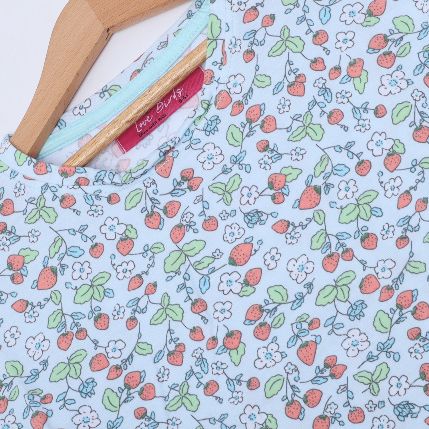 SKY BLUE STRAWBERRY PRINTED T-SHIRT TOP FOR GIRLS