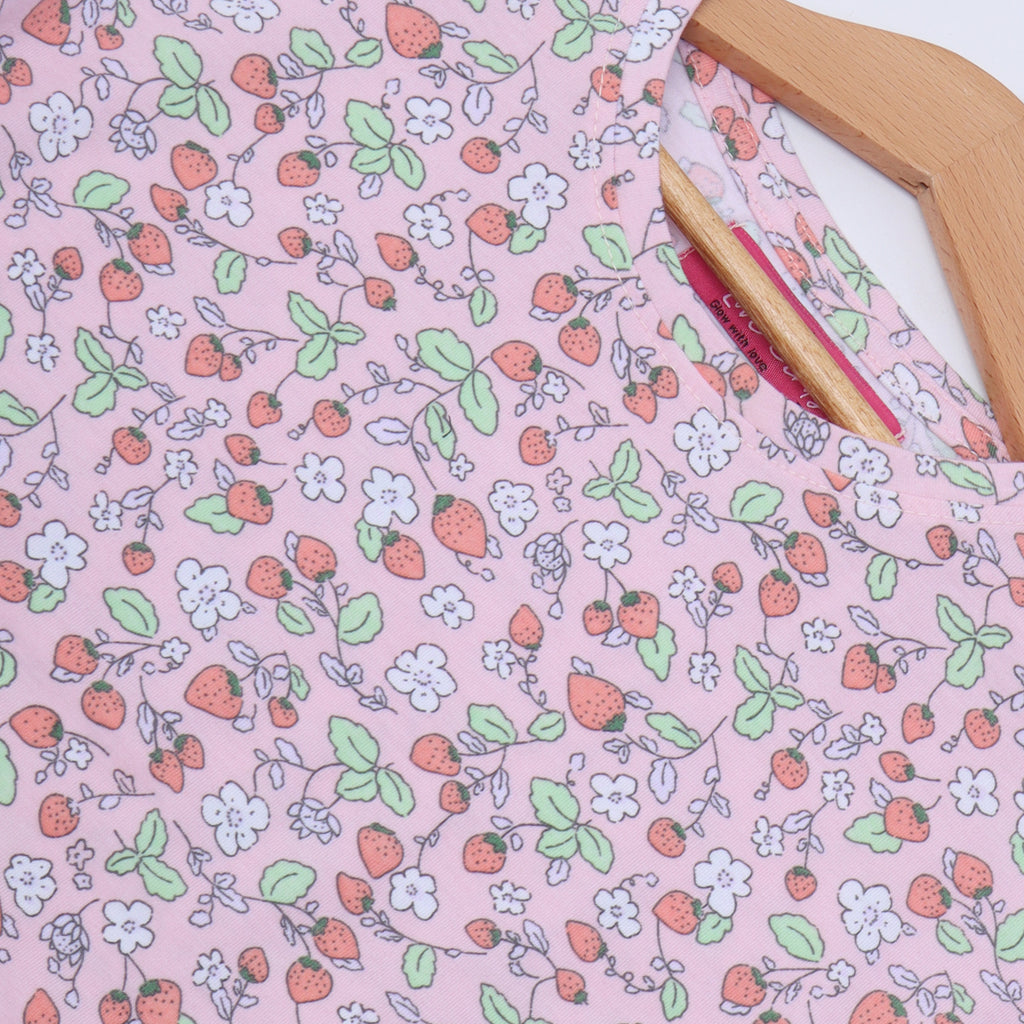 BABY PINK STRAWBERRY PRINTED T-SHIRT TOP FOR GIRLS