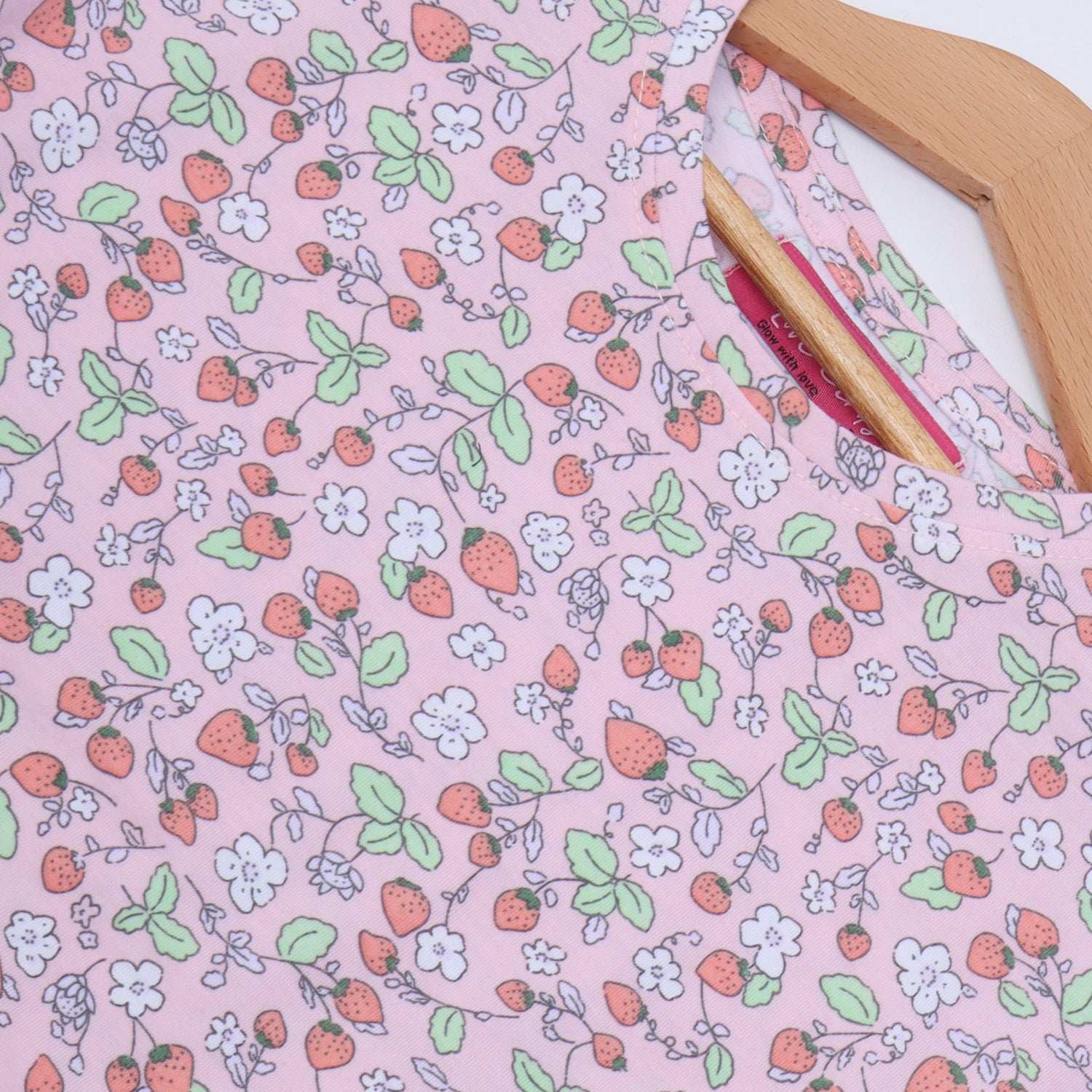 BABY PINK STRAWBERRY PRINTED T-SHIRT TOP FOR GIRLS