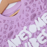 PURPLE AWESOME VIBES PRINTED T-SHIRT TOP FOR GIRLS