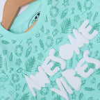 SEA GREEN AWESOME VIBES PRINTED T-SHIRT TOP FOR GIRLS