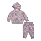 GREY UNICORN & STARS PRINTED WITH ZIPPER HOODIE SUIT FOR GIRLS
