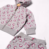 GREY UNICORN & STARS PRINTED WITH ZIPPER HOODIE SUIT FOR GIRLS