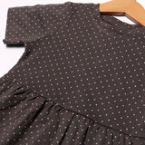GREY WITH WHITE POLKA DOTS PRINTED FROCK FOR GIRLS