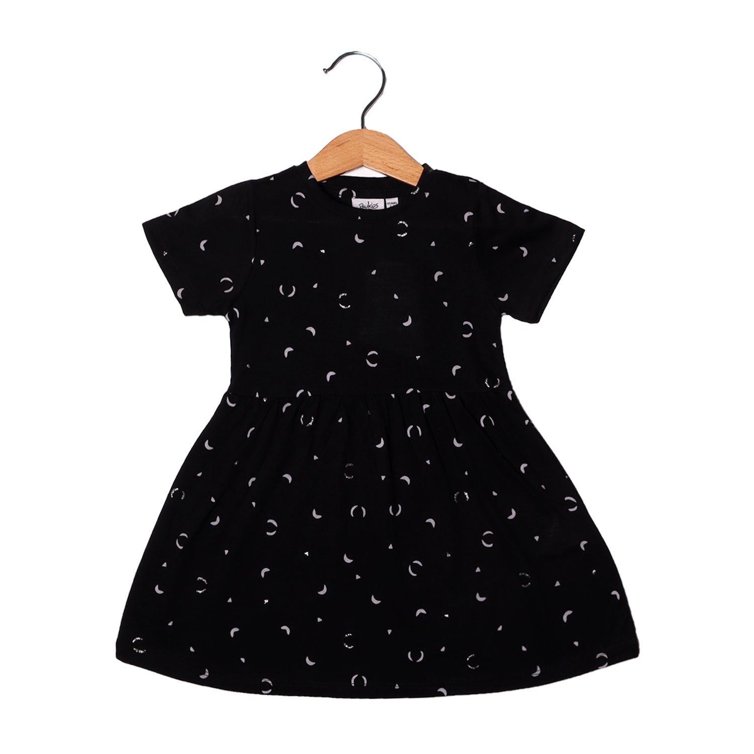 BLACK WITH WHITE DESIGN PRINTED FROCK FOR GIRLS