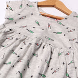 LIGHT GREY BATTERIES PRINTED FROCK FOR GIRLS