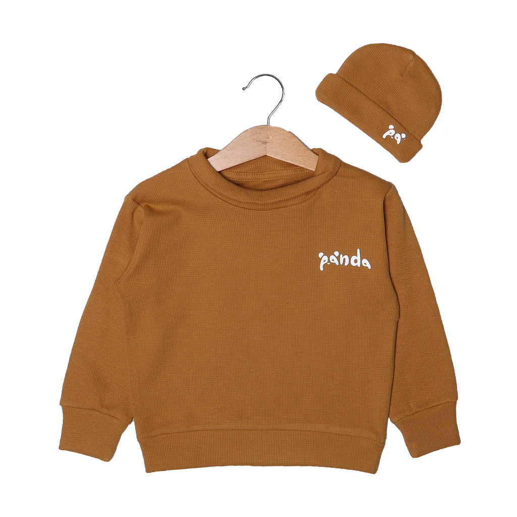 LIGHT BROWN THERMAL FABRIC PANDA WITH CAP SUIT FOR WINTERS