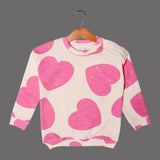 CREAM WITH PINK BIG HEARTS PRINTED SWEATSHIRT