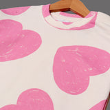 CREAM WITH PINK BIG HEARTS PRINTED SWEATSHIRT