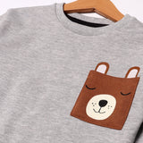 GREY BEAR FACE POCKET PRINTED SWEATSHIRT