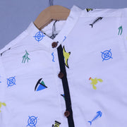 WHITE BOAT PRINT HALF SLEEVES CASUAL SHIRT FOR BOYS