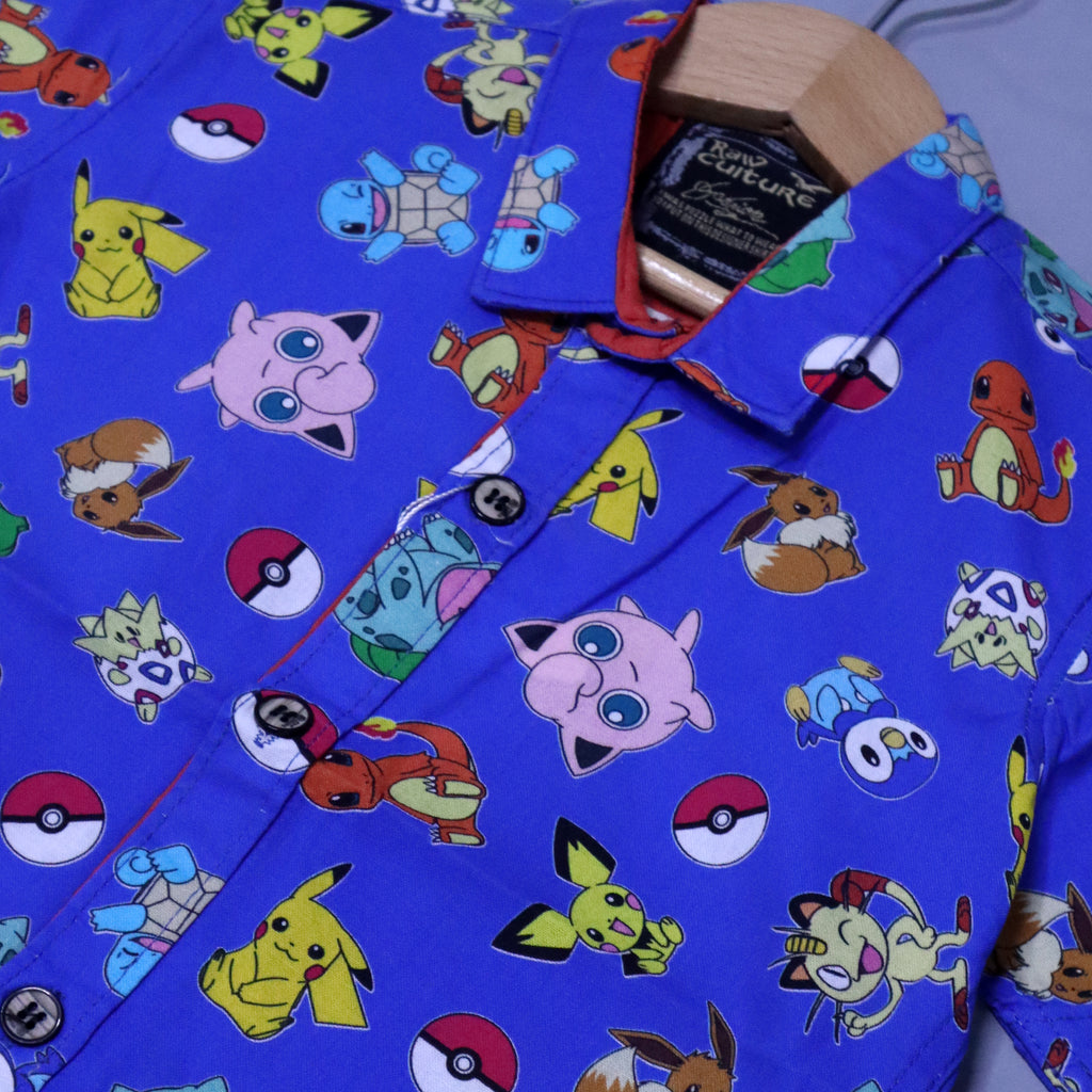 ROYAL BLUE CARTOONS PRINT HALF SLEEVES SHIRT FOR BOYS
