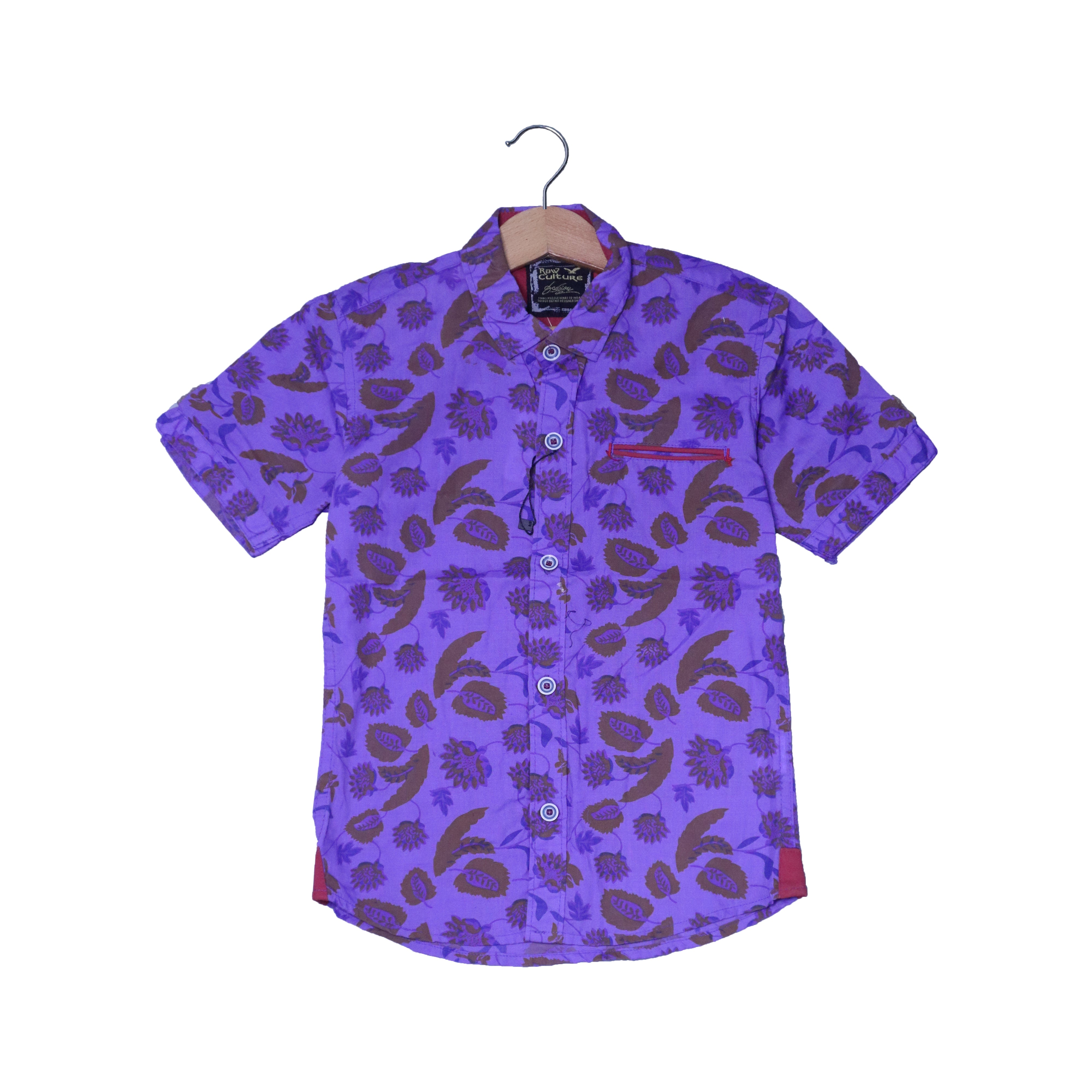 PURPLE LEAVES PRINT HALF SLEEVES SHIRT FOR BOYS Main image