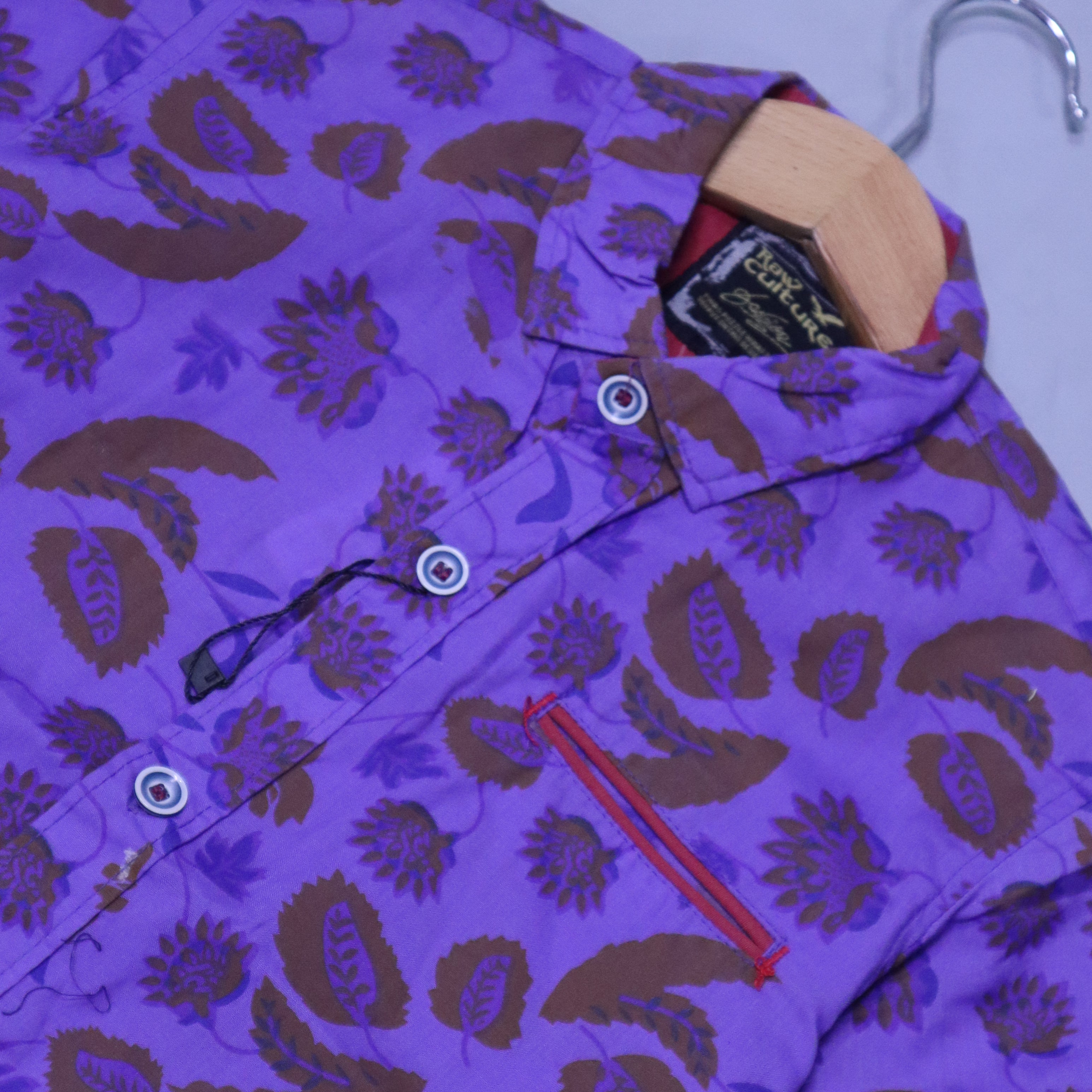 PURPLE LEAVES PRINT HALF SLEEVES SHIRT FOR BOYS Secondary image
