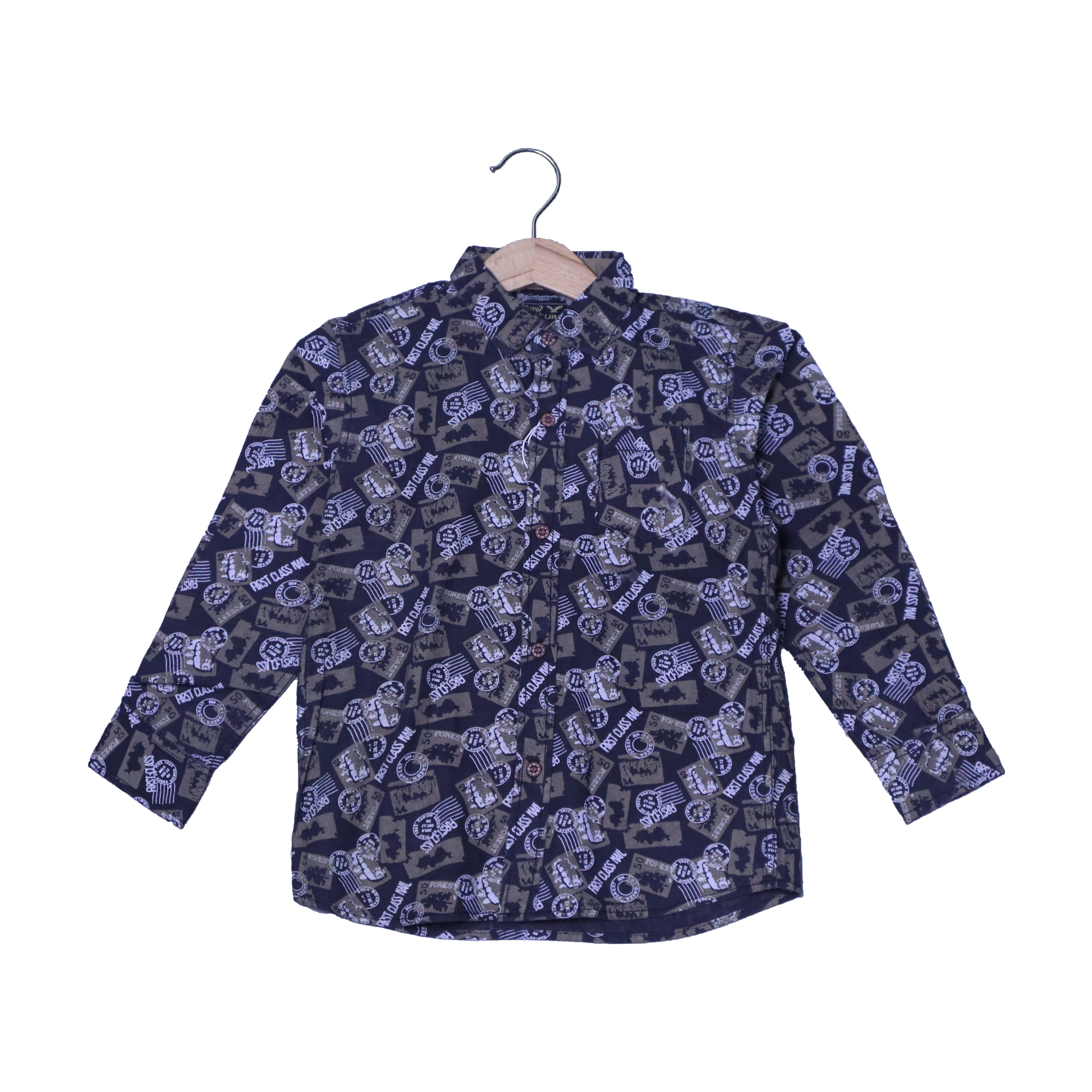 BLACK & GREEN FIRST CLASS PRINT FULL SLEEVES SHIRT FOR BOYS Main image